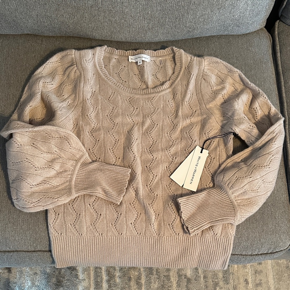 Cashmere Lace Stitch Scalloped Taupe Sweater